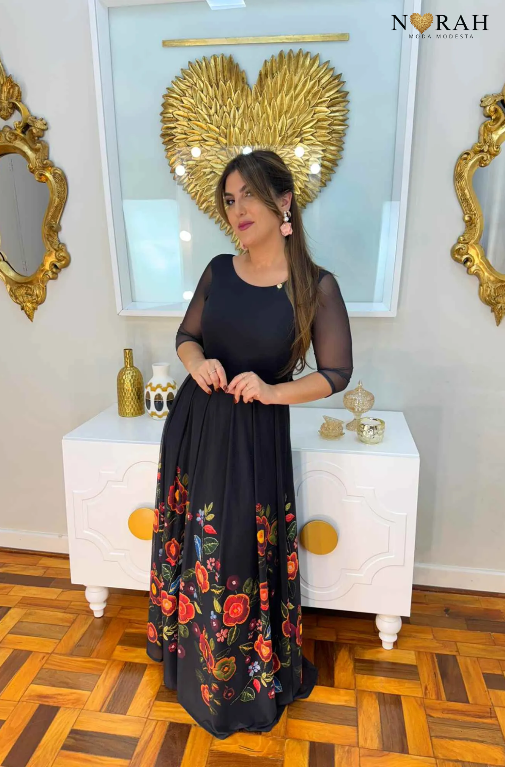 Vestido Jardim Botânico | Longo florido Tule - Pronta entrega