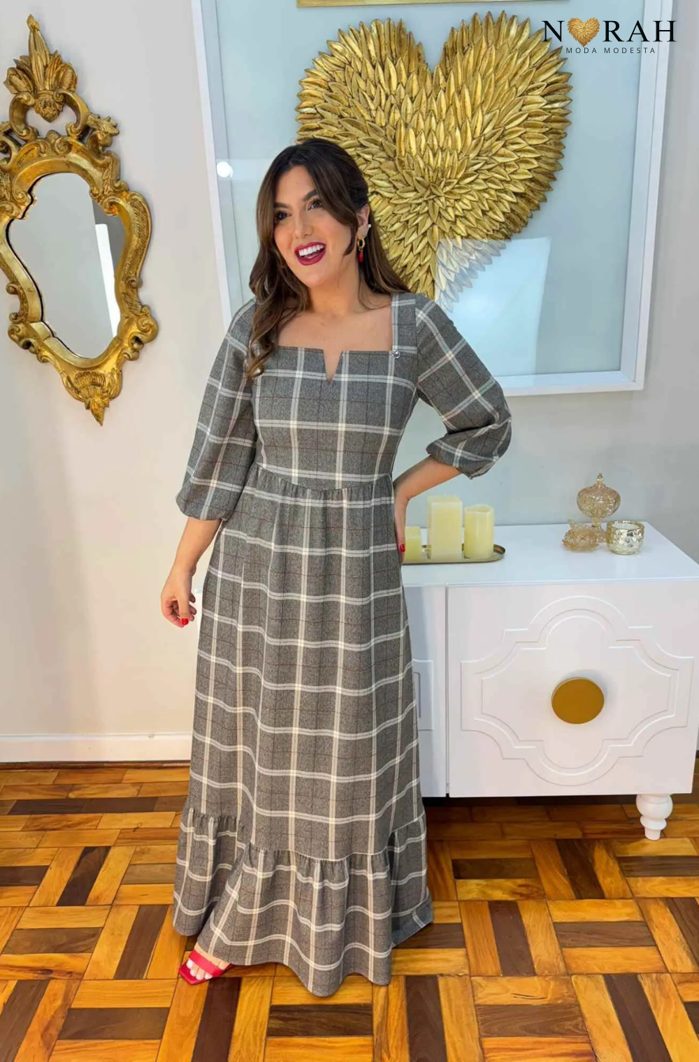Vestido Angelina | xadrez bengaline longo