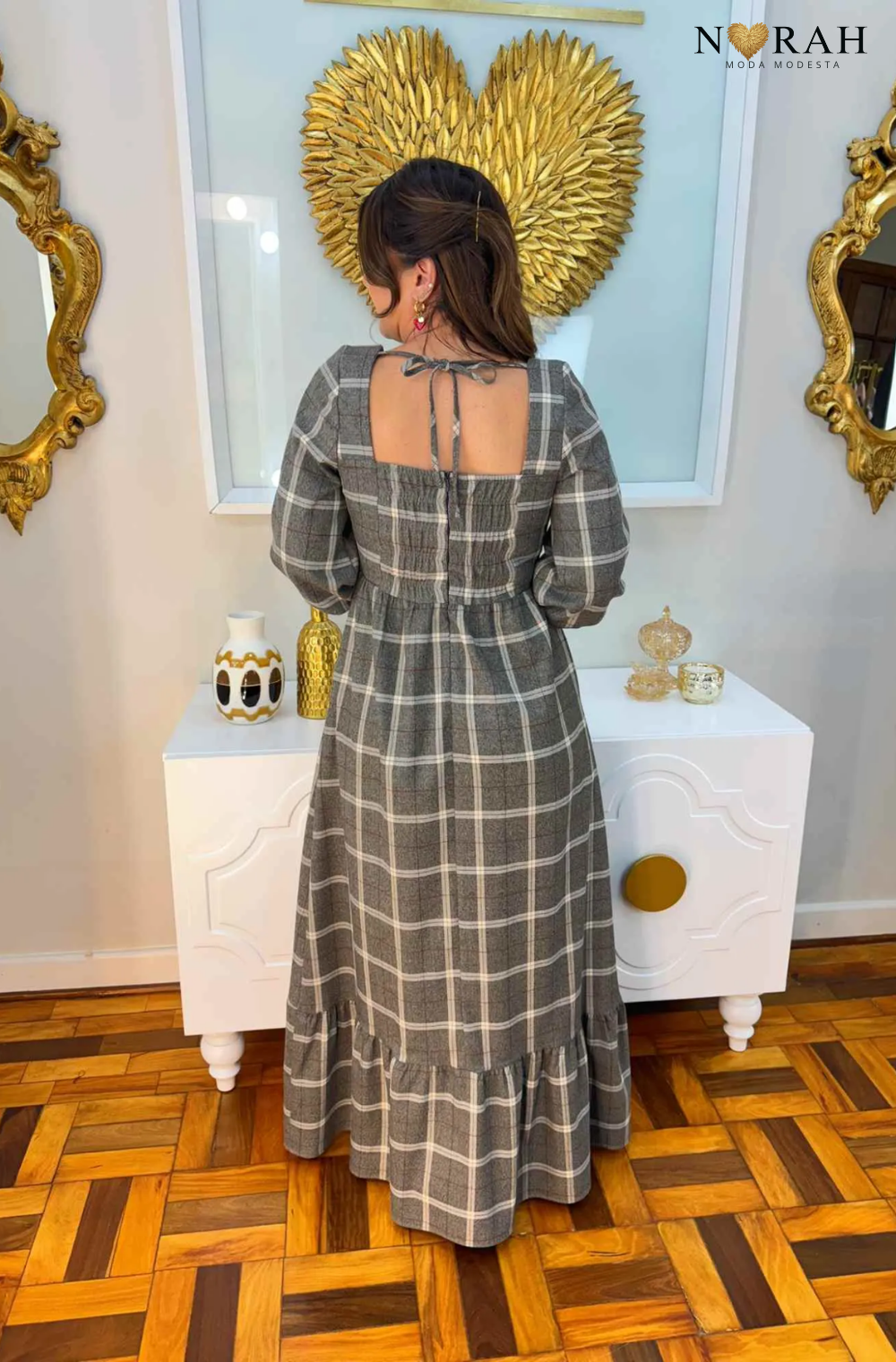 Vestido Angelina | xadrez bengaline longo